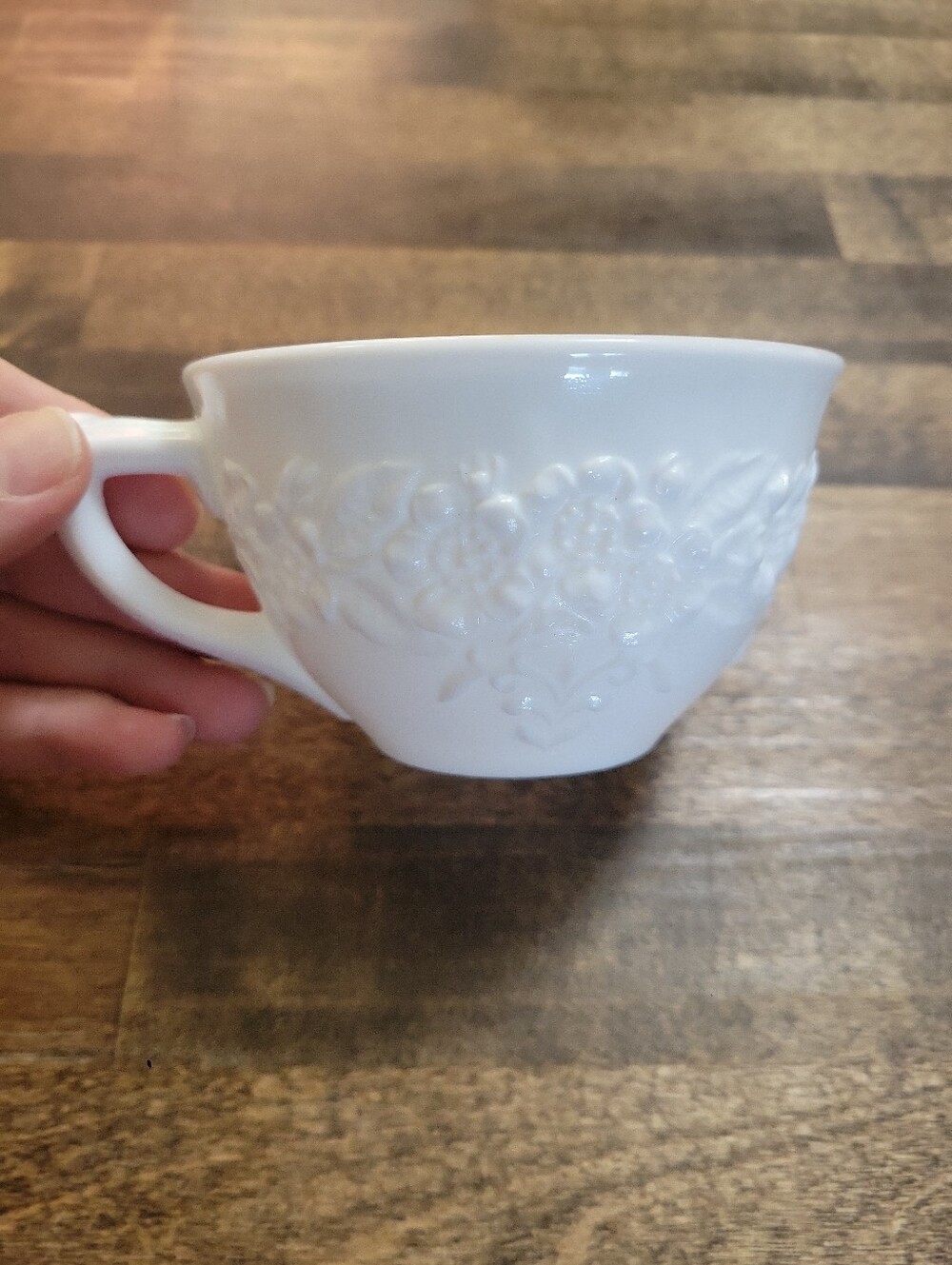 Indiana Glass Orange Blossom Milk Glass Teacups White Floral Cup | Mid-Century